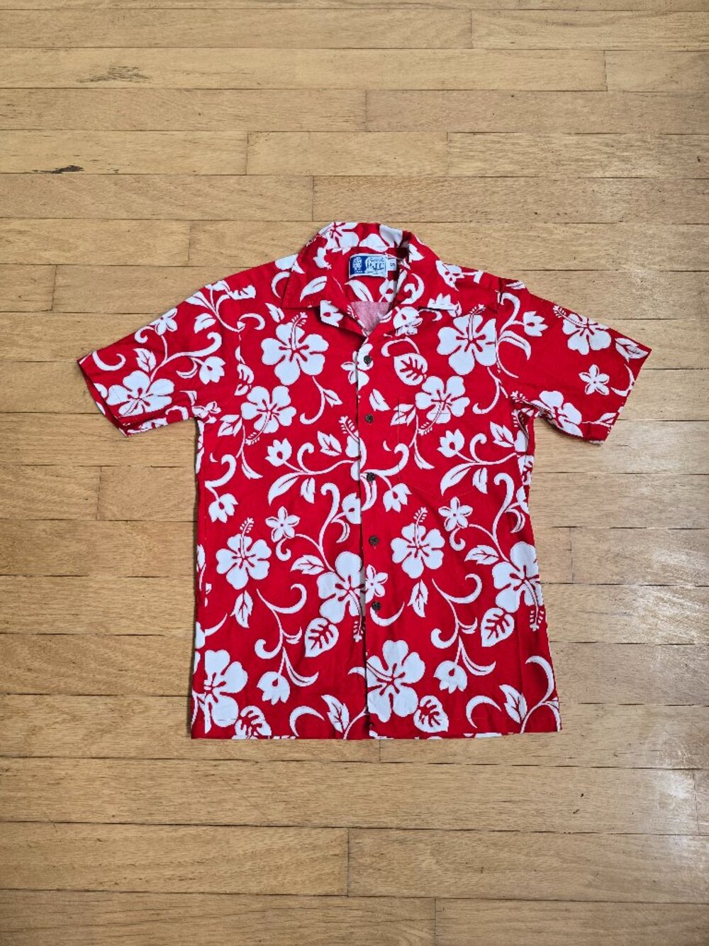vintage Y2K | red white hibiscus made in USA Hawaiian button-up shirt | MENS S